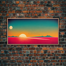 Carregar imagem no visualizador da galeria, Art Deco Wall Decor, Wall Art, Framed Canvas Print, Retro Style Sunset Art, Scifi Wall Decor, 2 Suns
