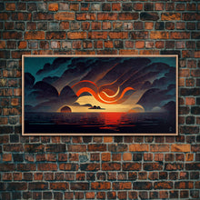 Carregar imagem no visualizador da galeria, Abstract art deco sunset canvas print, sunset over the vast ocean, living room art
