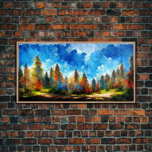 Carregar imagem no visualizador da galeria, Beautiful Forest Sunset Oil Painting Canvas Print, Blue Skies and Fall Trees, Autumn, Ready to hang gallery wrapped nature canvas print
