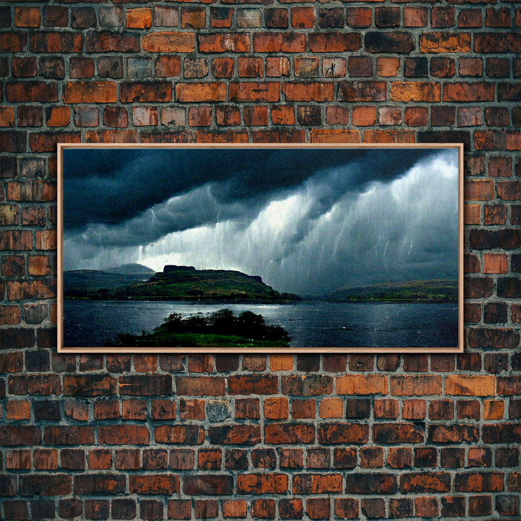 Foggy night rainstorm over the lake canvas print, nature and landscape wall art, ready to hang, cool wall art