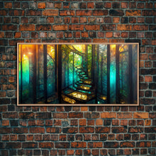 Cargar imagen en el visor de la galería, Fantasy wall art, canvas print, magical forest, fantasy landscape art, ready to hang wall art, bioluminescent glowing fantasy wall decor
