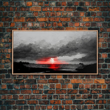 Load image into Gallery viewer, Creepy  Blood moon canvas print, dark fantasy art, black and white art, Halloween, spooky art, horror landscape art
