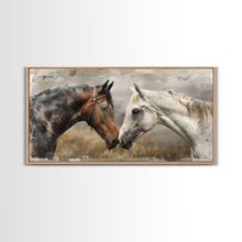 Cargar imagen en el visor de la galería, Black and White Horses, Framed Canvas Print for Elegant Living Room Decor, Equine Art for Home and Bedroom Decoration
