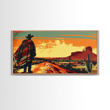 Carregar imagem no visualizador da galeria, Abstract Cowboy in Desert Sunset Scene, Boho Bedroom Art, Framed Canvas Print, Modern Living Room Decoration, Rustic Wall Art
