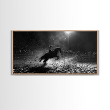 Carregar imagem no visualizador da galeria, Action-Packed Rodeo Night Scene with Cowboy and Horse, Ideal for Framed Canvas Print, Living Room Wall Art, Perfect Bedroom Decor
