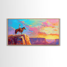 Load image into Gallery viewer, Cowboy Watching Sunset Over Canyon, Farmhouse Style Framed Canvas Print for Living Room Wall Art, Vibrant Home Decor, Western Landscape
