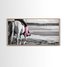 Carregar imagem no visualizador da galeria, Beach Horseback Rider with Pink Boots, Delightful Framed Canvas Print, Ideal for Living Room or Bedroom Wall Art
