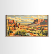 Load image into Gallery viewer, Cowboy Overlooking Desert Canyon, Framed Canvas Print for Rustic Living Room Decor, Western Wall Art, Home and Bedroom Decoration
