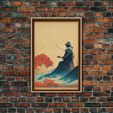 Load image into Gallery viewer, Samurai and Japanese Maple Tree Portrait, Framed Canvas Print, Ready To Hang Framed Wall Art
