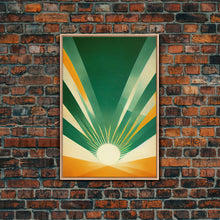 Load image into Gallery viewer, Emerald Green Sun Burst, Art Deco Style, Framed Canvas Print, Ready To Hang Framed Wall Art, Living Room Wall Hanging
