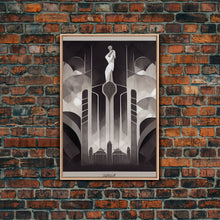 Carregar imagem no visualizador da galeria, Black And White Art Print, Art Deco Architecture, Framed Canvas Print, Ready To Hang Framed Wall Art, Living Room Wall Hanging
