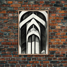 Carregar imagem no visualizador da galeria, Black And White Art Print, Art Deco Architecture, Framed Canvas Print, Ready To Hang Framed Wall Art, Living Room Wall Hanging
