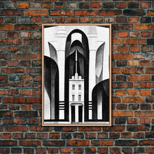 Carregar imagem no visualizador da galeria, Art Deco Black And White Art Print, Art Deco Architecture, Framed Canvas Print, Ready To Hang Framed Wall Art, Living Room Wall Hanging
