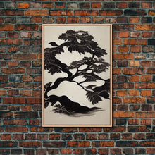 Carregar imagem no visualizador da galeria, Black and White Bonsai Tree, Framed Canvas Print, Ready To Hang Framed Wall Art, Living Room Wall Hanging
