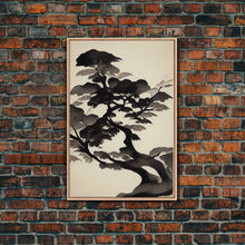 Carregar imagem no visualizador da galeria, Black and White Japanese Maple Tree, Framed Canvas Print, Ready To Hang Framed Wall Art, Living Room Wall Hanging
