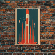Carregar imagem no visualizador da galeria, Art Deco Space Travel Poster Art, Framed Canvas Print, Ready To Hang Framed Wall Art, Living Room Wall Hanging
