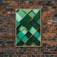Load image into Gallery viewer, Emerald Green Geometric Abstract Art, Framed Canvas Print, Ready To Hang Framed Wall Art, Living Room Wall Hanging
