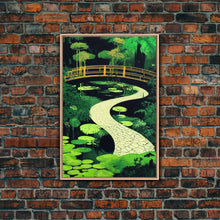 Load image into Gallery viewer, Emerald green Japanese zen garden art, framed canvas print, abstract art
