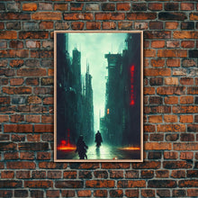 Load image into Gallery viewer, Cyberpunk Demon Art, Demon in the streets of Tokyo, Framed Canvas Print, Ready To Hang Framed Wall Art

