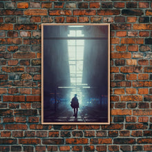 Load image into Gallery viewer, Cyberpunk Android In An Abandoned City, Dystopian Post Apocalyptic Art, Framed Canvas Print, Ready To Hang Framed Wall Art, Living Room
