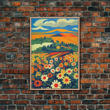 Load image into Gallery viewer, Surrealist field of daisy flowers, daisies, psychedelic art, Framed Canvas Print, Ready To Hang Framed Wall Art
