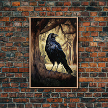 Load image into Gallery viewer, Portrait of a raven, cool crow art, framed canvas print
