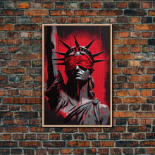 Load image into Gallery viewer, Blindfolded Statue of Liberty Graffiti art, framed canvas print, dystopian art
