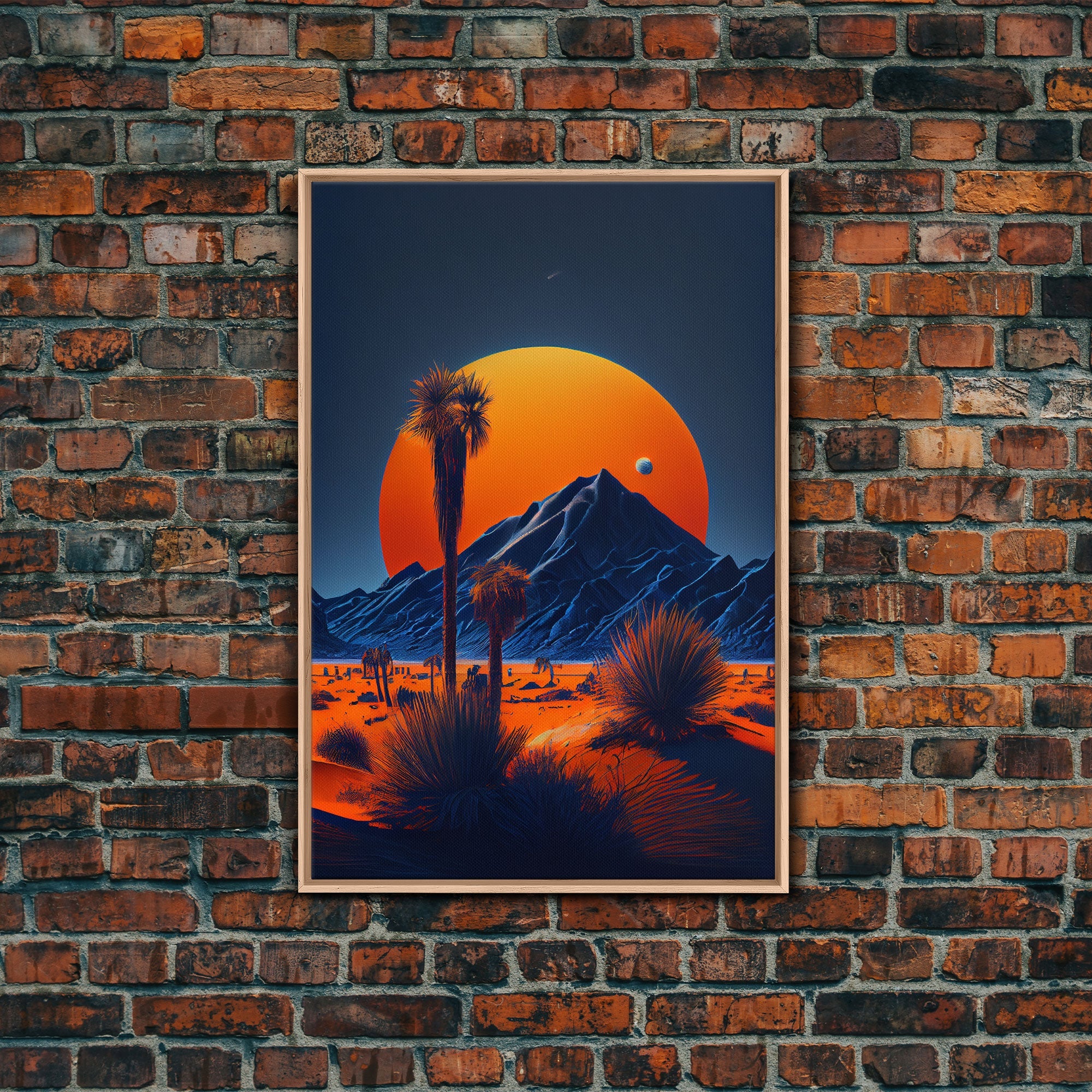 desert cactus painting Fiery Orange Sunset Cactus Desert Wall Art Canvas Print