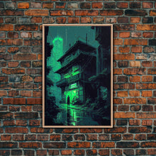 Load image into Gallery viewer, Cyberpunk Dystopian Emerald Green Town City Background Fine Art Print, Wall Decor, Wall Poster, Wall Art Print
