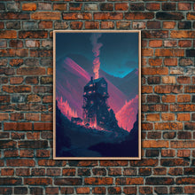 Cargar imagen en el visor de la galería, Fire-Watch, Watch Tower art, vaporwave aesthetic wall art, framed canvas print
