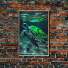 Load image into Gallery viewer, Cute Sea Turtles swimming in the ocean, sea turtle wall decor, framed canvas print
