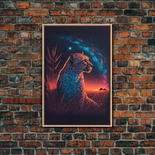 Load image into Gallery viewer, Cheetah Art Print, Framed Canvas Print, Leopard Art, Leopard Print, Retro Synthwave Art, Cheetah Wall Art, Cheetah Painting
