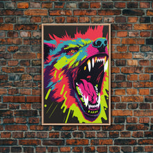 Cargar imagen en el visor de la galería, CHOMP! Wolf Bite! Framed Canvas Print, Unique Pop Art Style Animal Print
