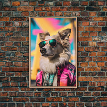 Load image into Gallery viewer, Dog With Shades, Pomeranian Wall Print, Dog Wall Art, Pink Shirt, Funny Wall Art, Framed Wall Art, Framed Canvas, Wall Print, Wall Canvas
