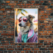 Load image into Gallery viewer, Border Collie Wall Print, Dog Wall Art, Dog With Shades, Pink Hoodie, Funny Art, Framed Wall Art, Framed Canvas, Wall Print, Wall Canvas
