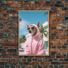 Cargar imagen en el visor de la galería, Chihuahua Wall Print, Dog Wall Art, Dog Sunglasses, Pink Hoodie, Funny Wall Art, Framed Wall Art, Framed Canvas, Wall Print, Wall Canvas

