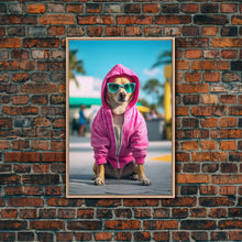 Cargar imagen en el visor de la galería, Chihuahua Wall Print, Copy of Dog Sunglasses, Pink Hoodie, Dog Wall Art, Funny Wall Art, Framed Wall Art, Framed Canvas, Wall Print
