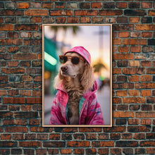 Load image into Gallery viewer, Cocker Spaniel In Sunglasses Pink Shirt Wall Print, Dog Portrait, Dog Art Print, Framed Wall Art, Framed Canvas, Wall Print, Wall Canvas
