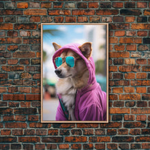 Cargar imagen en el visor de la galería, Corgi Pink Hoodie Wall Print, Animal Wall Art, Dog Portrait, Dog Art Print, Framed Wall Art, Framed Canvas, Wall Print, Wall Canvas
