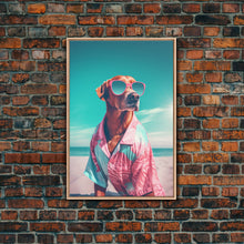 Cargar imagen en el visor de la galería, Chihuahua In Pink Shirt Sunglasses Wall Print, Beach Art, Dog Print, Dog Portrait, Framed Wall Art, Framed Canvas, Wall Print, Wall Canvas
