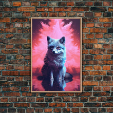 Carregar imagem no visualizador da galeria, Black Fox Wall Print, Animal Art Print, Animal Portrait, Pink Art, Wildlife Art, Framed Wall Art, Framed Canvas, Wall Print, Wall Canvas
