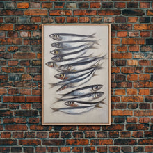 Cargar imagen en el visor de la galería, Sardines Art Print - Framed Canvas Art - Oil Painting Still Life Print - French Kitchen Art - Restaurant Art - Boho Farmhouse Decor

