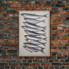 Cargar imagen en el visor de la galería, Minimalist Sardines Art Print - Framed Canvas Art - Oil Painting Still Life Print - French Kitchen Art - Restaurant Art - Boho Farmhouse Art
