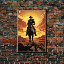 Load image into Gallery viewer, Cowboy Wall Decor, 12x18 Art Print, Equestrian Wall Art, Western Decor, Southwestern Art, Wild West Painting Wall Art, Framed Canvas Print
