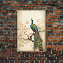 Load image into Gallery viewer, peacock wall art | peacock art print | boho wall art | peacock poster | mid century modern art | home office wall art | Farmhouse Canvas Art
