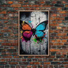 Load image into Gallery viewer, Graffiti Butterfly Art, Framed Canvas Print, Large Wall Art, Contemporary Punk Art, Butterflies, Pop Art, Paint Splatter Art

