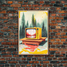 Load image into Gallery viewer, Abstract Surreal Landscape Art, Framed Canvas Print, Retro TV in a Forest, Weird / Strange Home Decor
