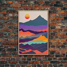 Load image into Gallery viewer, Scandinavian Inspired Pacific Northwest Art, Minimalist Boho Style Forest Landscape, Framed Canvas Art, Abstract Art, Purple Mountains
