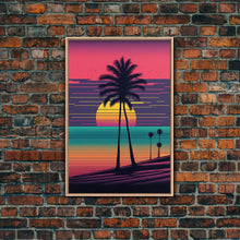 Carregar imagem no visualizador da galeria, Framed Canvas Print | Art Deco Sunset, Beaches, Pop Art, Palm trees, Retro Style, Island Vibe | Vibrant and Colorful | Retro Style
