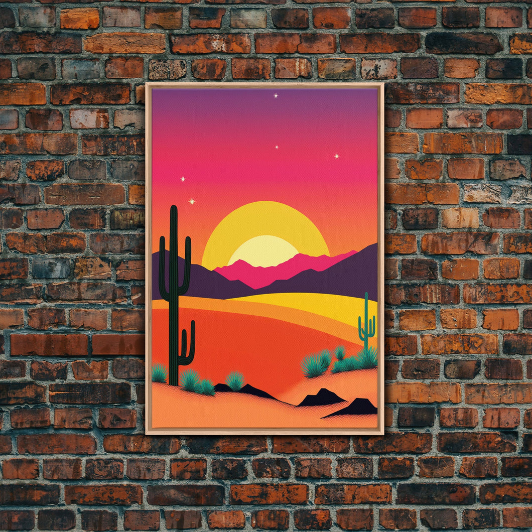 Framed Canvas Art | Sunset Desert Landscape | Pop Art Style | UV-Resistant Coating | Hand-Stretched | 1.5